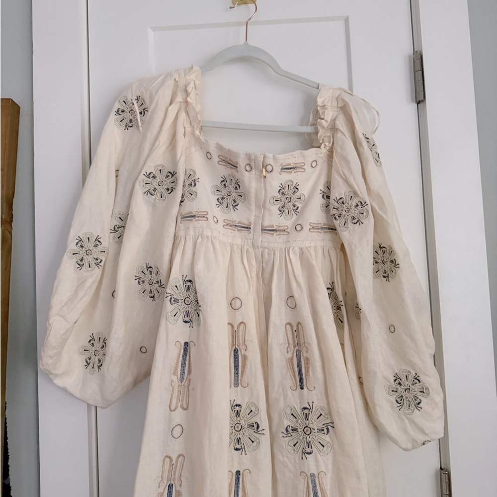 Agua by Agua Bendita Alheli Chivas Embroidered Linen Puff Sleeve Maxi Dress - Picture 5 of 11